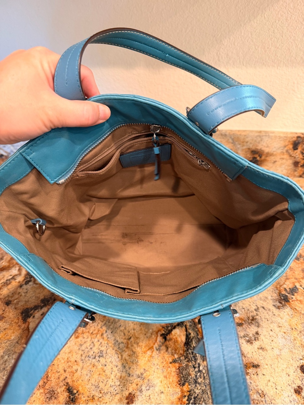 Coach Teal Leather Tote Bag - Picture 5 of 6